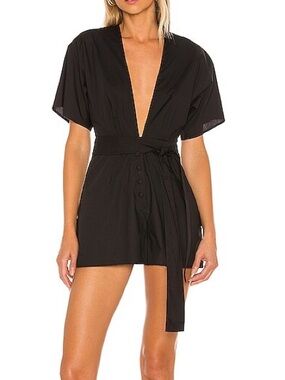 Lovers + Friends Simon Romper in Black Size Small NEW Cotton Waist Tie V-Neck